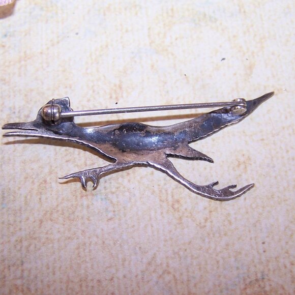 Vintage Native American Sterling Silver Roadrunner Pin Brooch - Turquoise Eye - Picture 8 of 9